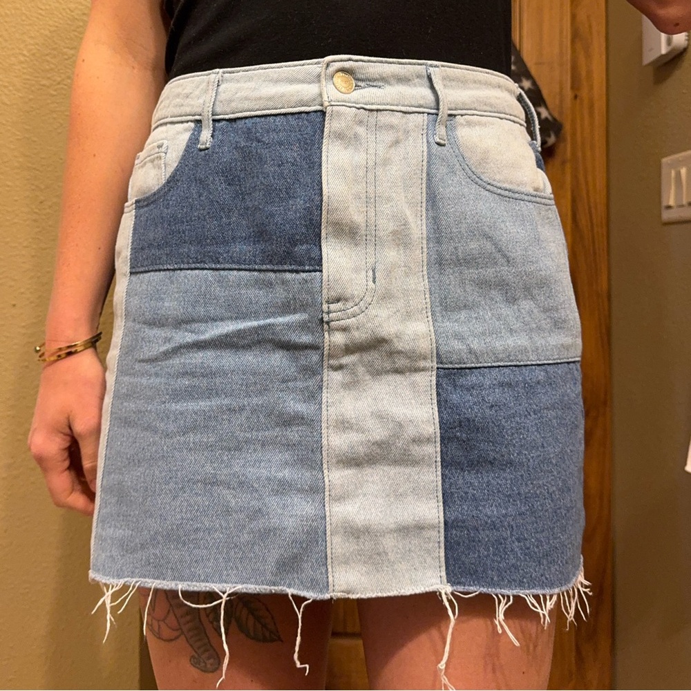 Hollister High-Rise Denim Patchwork Mini Skirt